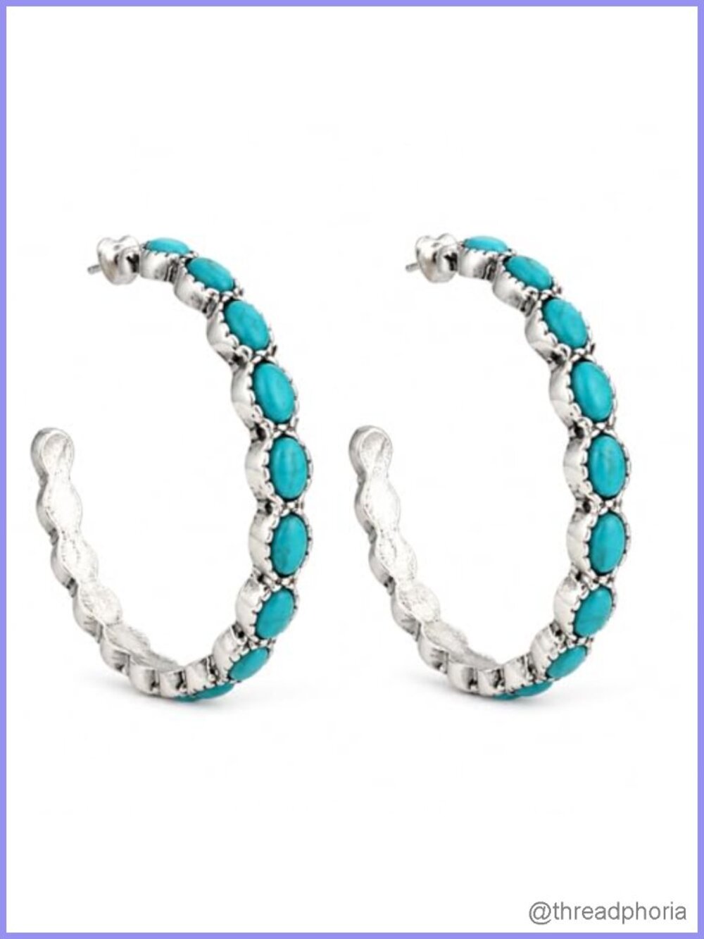 Women's 2 Inch Turquoise Hoop Earrings - Bohemian Metal Fashion Earring